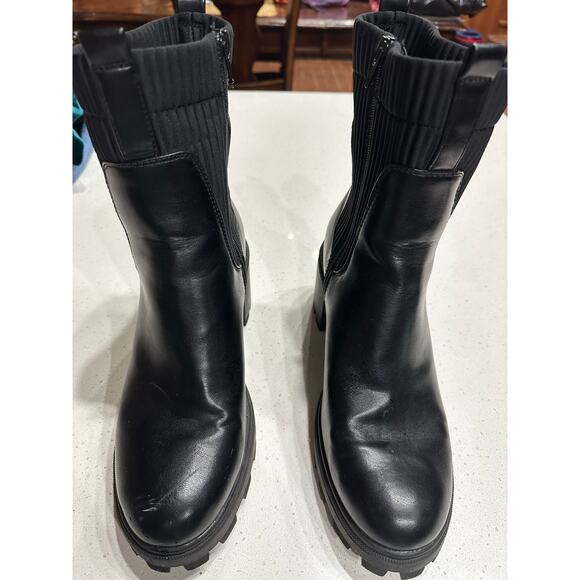 A New Day Natasha Lug Sole Sock Ankle Boot Side Zip Mid Calf Block heel Black 10 - Picture 2 of 11